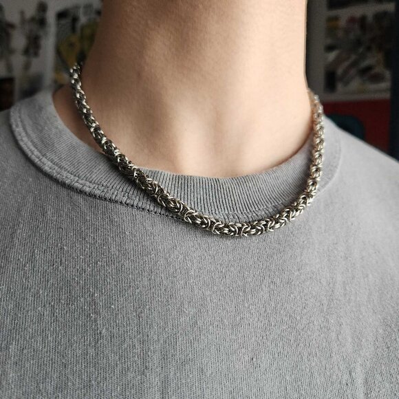Men's 18 inch byzantine silver chain - Picture 2 of 8